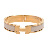 HERMES Clic H LOGO琺瑯細版手環(奶油白/金)