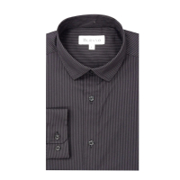 MURANO 彈性修身長袖襯衫-灰底黑條(台灣製、現貨、彈性條紋)