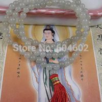 8mm Tibetan Buddhism 108 White Chalcedony Beads Mala Necklace