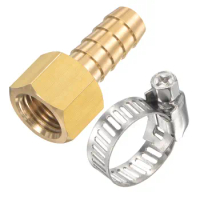 Uxcell Brass Hose Fitting 1/4NPT Female Thread x 3/8 Inch OD Barb Hex Pipe Connector with Stainless Steel Hose Clamp 2 Set