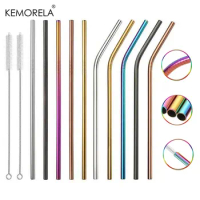 KEMORELA Metal Colorful Reusable Stainless Steel Straw Straight Bent Drinking Straw Milk Drinkware Accessory With Cleaner Brush