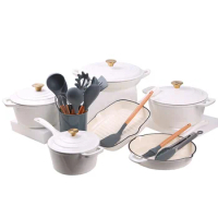 Kitchenware Customizable Enameled Oven Cast Iron Cookware Casserole Cooking Soup&amp;Stock Pots And Pans Set