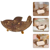 Coconut Shell Soap Dish Bar Holder Container Shower Dishes for Bathroom Shampoo