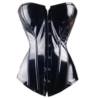 Women Black PVC Bustier Shiny PU Leather Steampunk Corset Body Shaper Women Sexy Faux Leather Corset