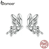BAMOER 925 Sterling Silver Vivid Butterfly Stud Earrings for Women, Vintage Hypoallergenic Earrings Fashion Jewelry Gift SCE1762