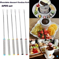 6pcs / Set Stainless Steel Chocolate Fork Cheese Pot Hot Forks Fruit Dessert Fork Fondue Fusion Skewer Kitchen Tools