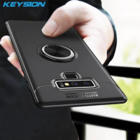 KEYSION Luxury Ring Holder Phone Case for Samsung Galaxy Note 9 Magnetic Car Stand Soft Silicone Matte Cover For Note9 Case Capa