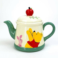 小禮堂 迪士尼 小熊維尼 造型陶瓷茶壺 350ml (白蘋果款)