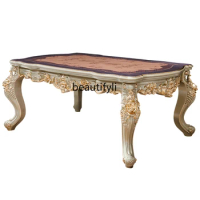 European marble dining table American luxury rectangular square table solid wood carved dining table