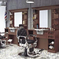 Barber shop Jingtai hairdressing shop retro oil head shop hair cutting oak mirror ceramic basin with lamp hair salon