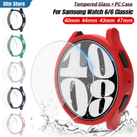 Glass+Case for Samsung Galaxy Watch6 Classic 43mm 47mm Waterproof Bumper Screen Protector for Galaxy Watch 4/5/6 40mm 44mm Cover
