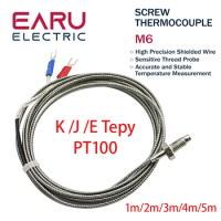 Thread M6 Screw Probe Temperature Sensor Thermocouple K J E PT100 Type 0-400℃ 1/2/3/4/5m Long Cable PID Controller Thermometer