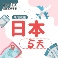 AOTEX 5天日本上網卡高速4G網速無限流量(手機SIM卡網路卡預付卡吃到飽不降速)