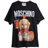 MOSCHINO COUTURE 葡萄牙製盔甲泰迪熊品牌字母LOGO圖騰棉質寬版T恤上衣(黑)