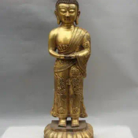 Free shipping S03448 Tibet Buddhism Copper Bronze Two Dragon Stand Amitabha Sakyamuni Buddha Statue