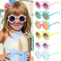Kids Sunflower Sunglasses Children Round Flower Sun Glasses Outdoor Sun Protection Eyewear Novel Disco Party Shades for Girls