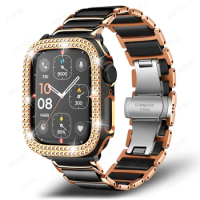 2pcs for apple watch band + case 40mm 41mm iwatch se 7 6 5 4 ceramic Metal strap 44mm 45mm Bracelet for apple watch bling case