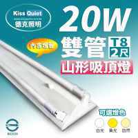 KISS QUIET 山形吸頂燈T8 2尺/2呎 含燈管-1入(燈管/LED燈管/T8/吸頂燈/山型燈座/輕鋼架)