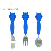 【加拿大 Marcus &amp; Marcus】動物樂園 不鏽鋼刀叉匙三件組-河馬(藍)