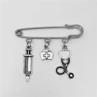 ZOUTYI 2019 new nurse cap medical brooch syringe stethoscope cute brooch jewelry gift