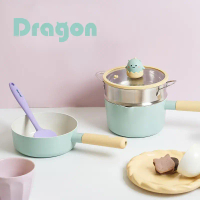 【NEOFLAM】小龍系列鑄造鍋具四件組(單柄湯鍋+蒸籠+小炒鍋+玻璃蓋16公分)不挑爐具，瓦斯爐電磁爐可用