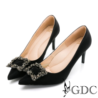 【GDC】尖頭宴會款水鑽性感細緻真皮高跟鞋-黑色(327207-00)
