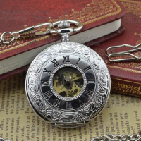High Quality Roman Silver Hollow Mechanical Pocket Watch Vintage Pocket Watch Men Gift Watch Collection