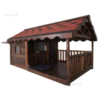 Solid Wood Waterproof Large House for Dogs Modern Indoor Dog Houses Rainproof Dog Kennels Pet Villa Outdoor Doghouse with Fence