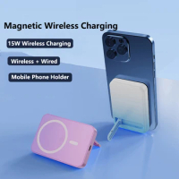 10000mAh Magnetic Wireless Charger Power Bank With Stand for iPhone 15 14 13 12 11 Samsung Huawei Xiaomi Powerbank Magnetic Ring