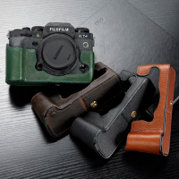XT4 Camera Bag Handmade Genuine Real Leather Half Camera Case Bag Cover For Fujifilm XT4 XT3 Open Battery