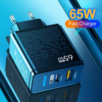 65W GaN LED USB 33W PD Type-C USB A Fast Charger Adapter Protable Wall Adapter For Tablet PC Notebook Huawei Xiaomi Samsung