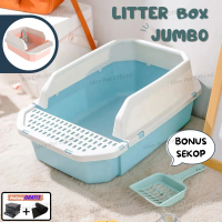 Litter Box Kucing Jumbo Cat Toilet Tempat Bak Pasir Poop Kucing Baskom Pup + Sekop