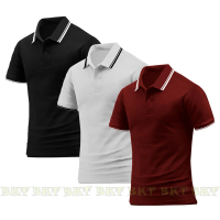 BKT Paket 3 pcs Polo Shirt Kerah LIS Kaos Polos Baju Atasan Pria Dewasa Lengan Pendek Katun Distro