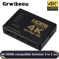 Grwibeou 4K 5x1 HDMI Cable Splitter 1080P Video Switcher Adapter 5 Input 1 Output Port HDMI Hub for Xbox DVD HDTV PC Laptop TV