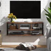 Tribesigns Floating TV Stand, 3-Tier Wall Mounted Media Console TV Shelf with Magnetic Suction Doors, TV Cabinet Console Shelf