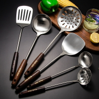304不銹鋼鍋鏟家用加厚木柄炒菜鏟子湯勺漏勺炒菜勺廚房小工具