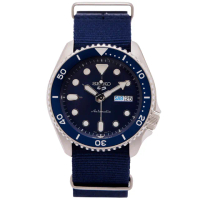 【SEIKO 精工】5號機械機芯sport系列帆布材質錶帶款手錶-藍面X籃框/42mm(SRPD51K2)