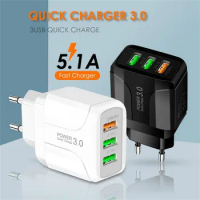 100Pcs USB Mobile Phone Fast Chargers Universal Adapter Travel 3 USB Port Power Supply Charger EU/US QC3.0 For iPhone Xiaomi