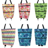 Foldable Shopping Bag Trolley Cart Eco Resuable Large Waterproof Bag Luggage Wheels Basket Non-Woven Market Bag Pouch 2023