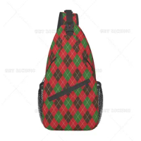 Christmas Plaid Checkered Sling Bag Fashion Crossbody Backpack Shoulder Bag Chest Bag for Men Women Outdoor Hiking Travel