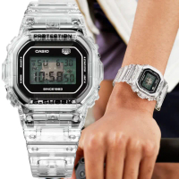 【CASIO 卡西歐】G-SHOCK 40周年Clear Remix 透明錶盤 方形電子錶(DW-5040RX-7 防水200米)