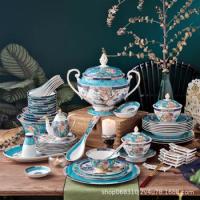 Chinese bone china bowl and plate tableware set ceramic bowl chinese food porcelain housewarming gift box