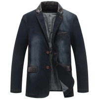 【巴黎精品】現貨+預購 西裝外套休閒西服(拼皮刷色牛仔春夏薄款男外套2色a1ck32)