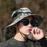 Men Bucket Hat Tactical Camouflage Outdoor Sports Cap UV Protection Breathable Camouflage Hiking Hunting Cap Sun Hat