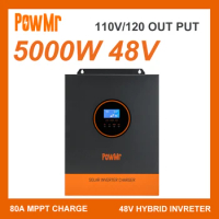 PowMr Single Phase 5000W Solar Hybrid Inverter 110V/120VAC Output Pure Sine Wave DC 48V with 80A MPPT Solar Charge Controller