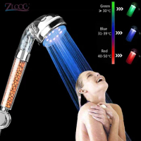 Zloog Hot LED Shower Head 3/7 Color Changing Temperature Control Bathroom High Pressure Water Saving Mineral Spa Shower Head