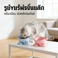 ชามให้อาหารแมวและสุนัข ป้องกันกระดูกสันหลัง ส่วนคอวัสดุ PP ทนต่ออุณหภูมิสูง ทนทาน การออกแบบที่น่ารัก
