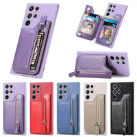 Zipper Multi Card Wallet Silicone Phone Case For Samsung Galaxy S22 S21 S20 FE Plus S10 Note 10 20 Ultra Car Holder Back Cover