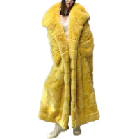 Denny&amp;Dora Natural Real Fur Coats For Women Real Fur Rex Rabbit Coat For Women Elegant Long Coat Women