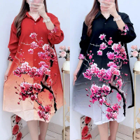 5650 KEMEJA TUNIK SILK MOTIF BUNGA JUMBO LD120 WANITA|TUNIK KEMEJA|TUNIK SILK|TUNIK LD120